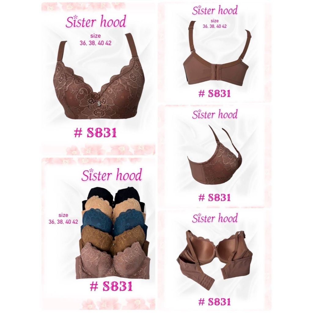 เสื้อชั้นใน Sister Hood #831 ลูกไม้นิ่ม ดันทรง ฟองน้ำบาง เก็บทรง 3 ตะขอ คัพ B-C ไซส์ 36-42
