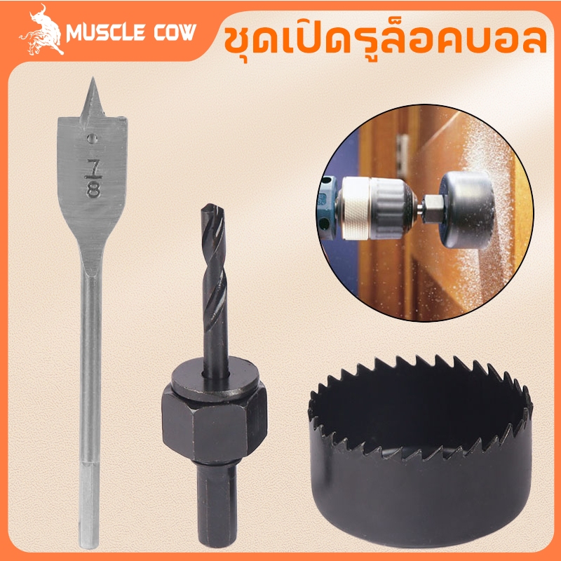 MUSCLE COW โฮลซอว์เจาะลูกบิด โฮลซอเจาะไม้ 3ตัวชุด สว่าน สว่านเจาะลูกบิด โฮลซอ