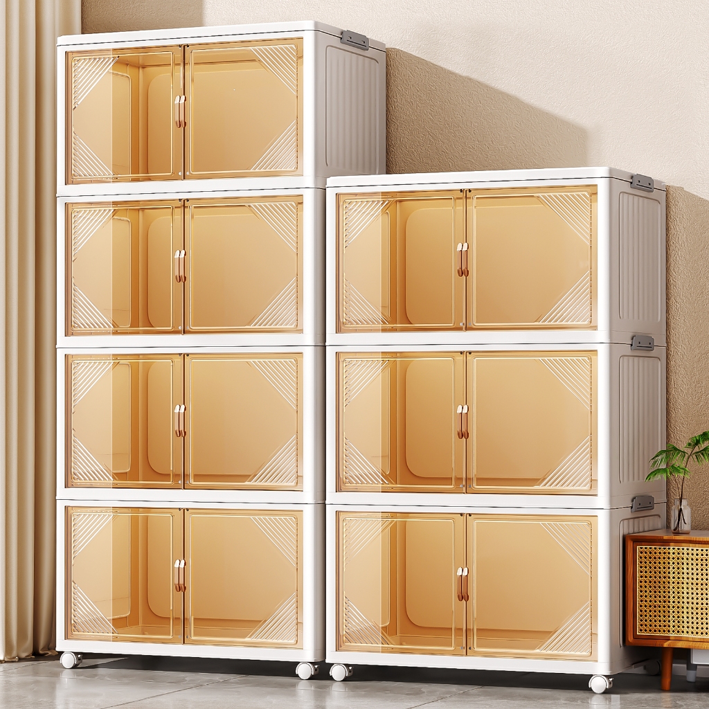 WISE ตู้อเนกประสงค์ ตู้เก็บของพลาสติก  ขนาดใหญ่ คุณภาพสูง ตู้เสื้อผ้าที่ ความจุแบริ่ง200KG PP หนา มีล้อเลื่อน