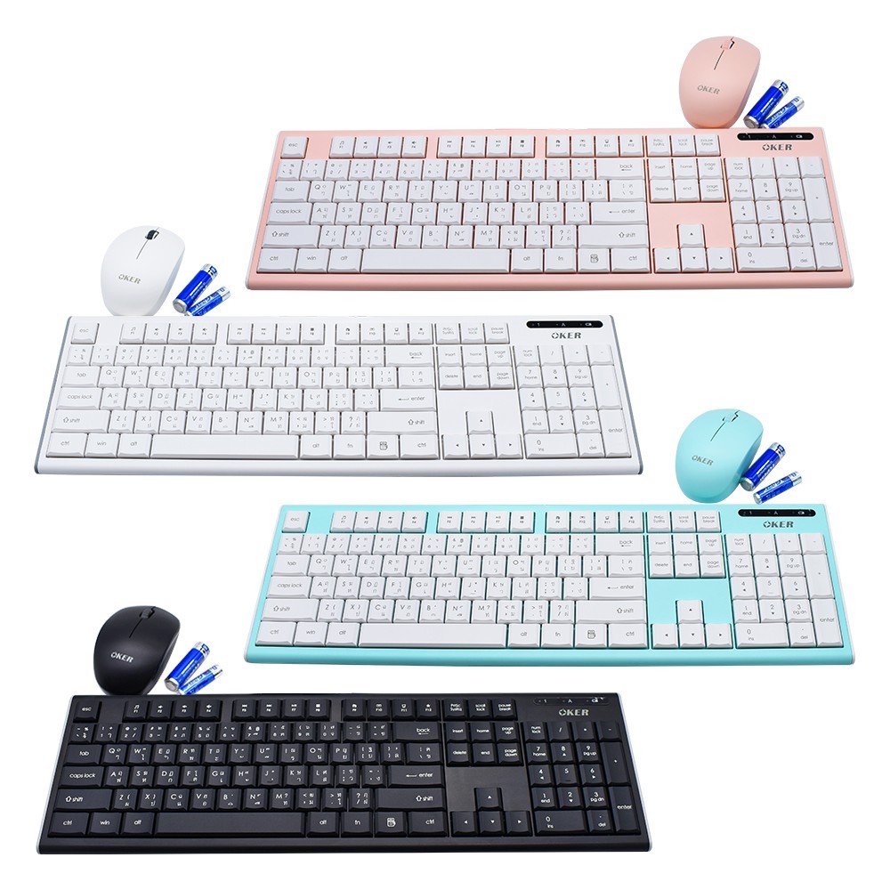 OKER ชุดคีบอร์ดเมาส์ไร้สาย Wireless keyboard mouse set รุ่น ik7500 แถมฟรีแผ่นรองเม้าส์