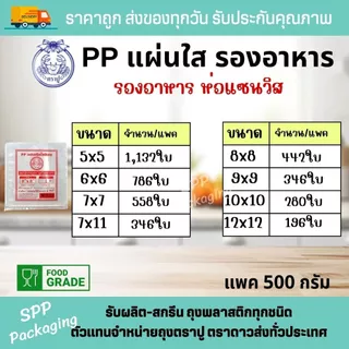PPแผ่น ตราปู พลาสติกห่อแซนวิส แผ่นพลาสติกรองอาหาร ขนาด5x5-12x12นิ้ว แพค500กรัม