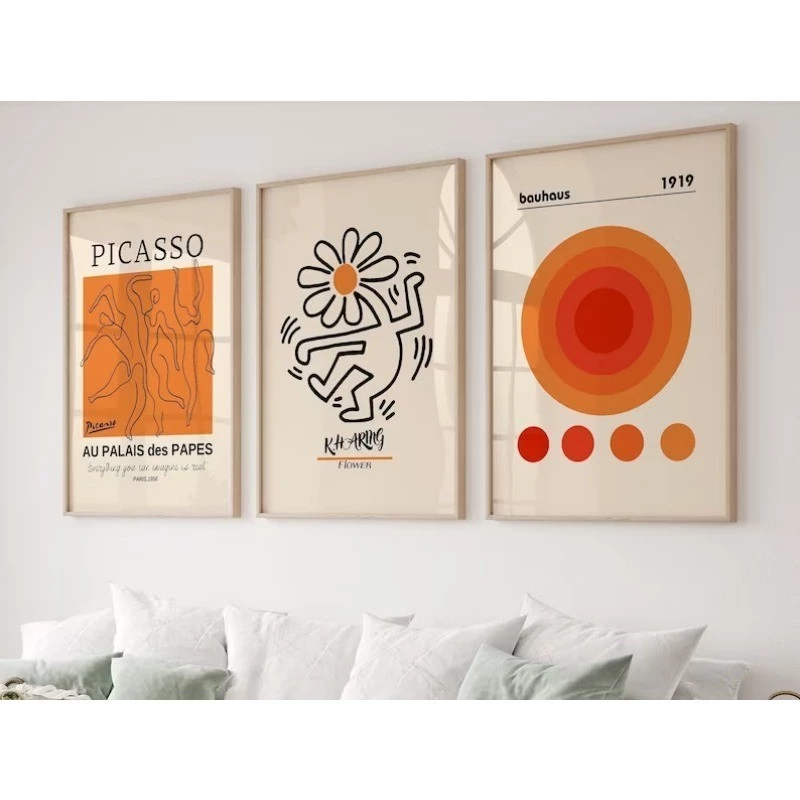 (พร้อมส่งจากไทย ภาพรวมกรอบ) สีส้ม Matisse พิมพ์โปสเตอร์ Bauhaus บทคัดย่อ Wall Art Picasso สไตล์นอร์ดิก สําหรับตกแต่งผนัง