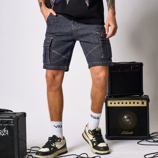 DAVIE JONES [BE FEARLESS] กางเกงคาร์โก้ขาสั้น Relax Fit Cargo Shorts สีเทา ดำ กรม SP0010