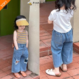 กางเกงยีนส์เด็ก กางเกงยีนส์ขายาวเด็ก แบบขาด ทรงหลวมพิเศษ ขา9…