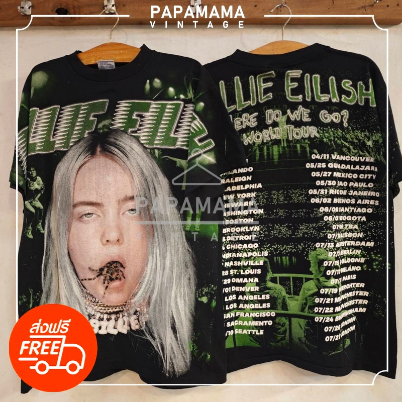 [ Billie Eilish ] World Tour promo shirt OVP All Over Print บิลลิฟ เสื้อวง เสื้อทัวร์ วินเทจ เสื้อร๊อค papamama vintage