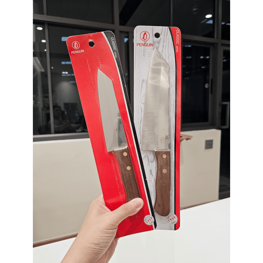 Penguin มีดครัวปลายแหลม 6,7,8 นิ้ว Classic series ด้ามไม้ ออนแพค มีดสเตนเลส #ทวีชัย