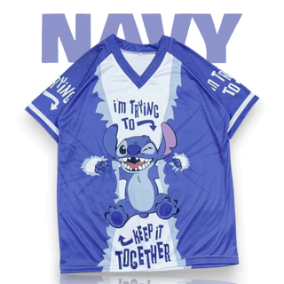 ( M158 ) เสื้อยืดกีฬา ลายการ์ตูน สติชชี่ 3สี คอวี มีไซส์ L-2XL