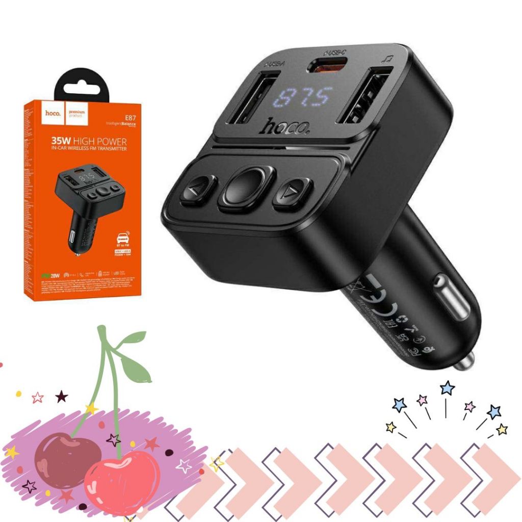 พร้อมส่งจากไทย Hoco E87 Fast 35W Car Bluetooth FM Transmitter หัวชาร์จในรถพร้อมบลูทูธในตัว