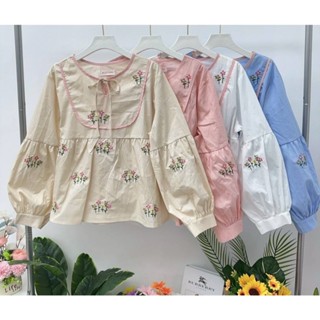 ป้าย Ploylada เสื้อผ้าคอตตอนปักลายดอกไม้ อก 40 นิ้ว ยาว 22 น…