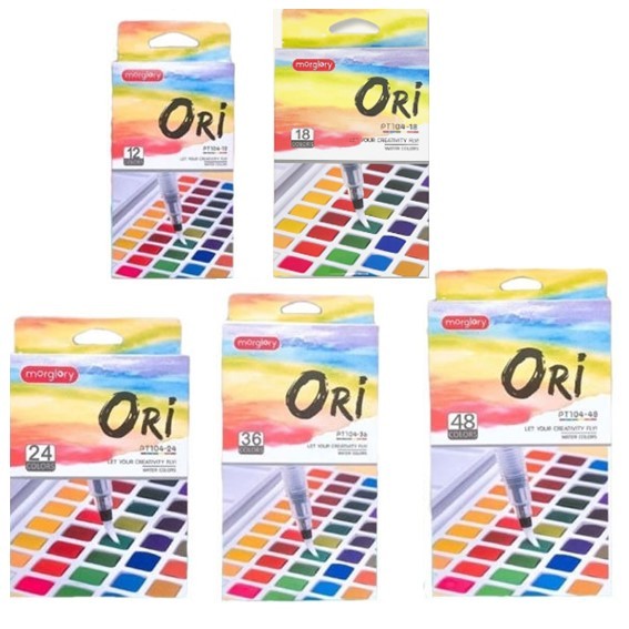 สีน้ำก้อน ตลับ โอริ ORI พร้อมพู่กันแทงค์และฟองน้ำ (ราคาต่อ 1 กล่อง)