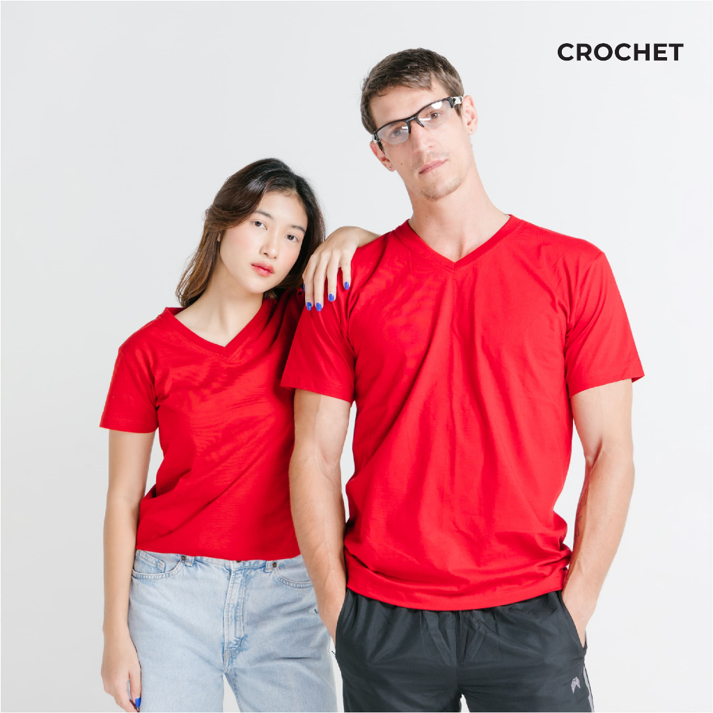 เสื้อยืดคอตตอน CROCHET รุ่น คอวี (01)