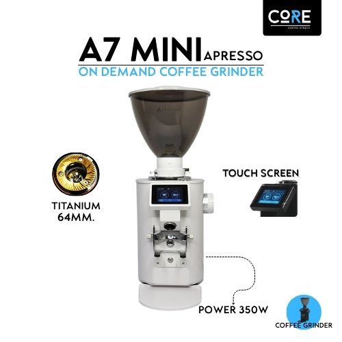 เครื่องบดเมล็ดกาแฟออโต้ APRESSO A7 MINI เฟือง 64 mm. ON DEMAND (WHITE)