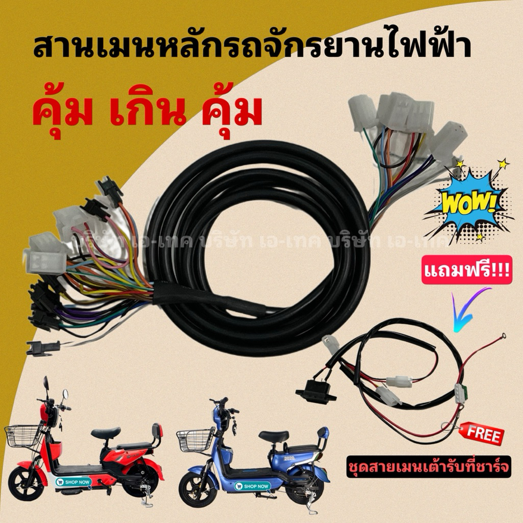 (SAIMJ001) สายไฟหลักจักรยานไฟฟ้ายาว 2 เมตร/แถมฟรีชุดสายเมนต่อเต้ารับที่ชาร์จอีก 1 เส้น / จ่าย 1 ได้ถึง 2/ มีสินค้าพร้อม