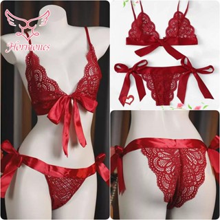 Hormones💕💕สีแดง งานปักดอกไม้ ชุดชั้นในเซ็กซี่ เซตชุดชั้นในลู…