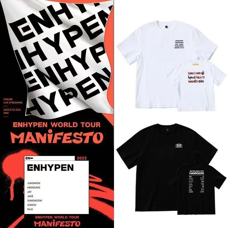 ENHYPEN ทัวร์คอนเสิร์ตรอบโลก MANIFESTO เสื้อยืดแขนสั้นเดียวกันหลวมแขนกลาง