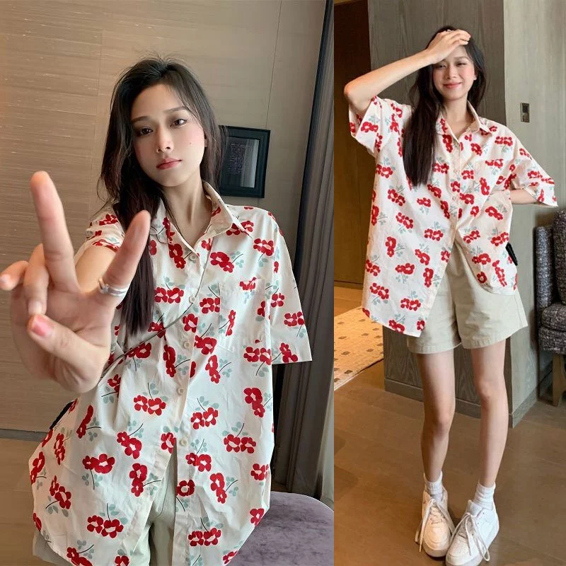 Dahong เสื้อฮาวายลายดอก แขนสั้น W370