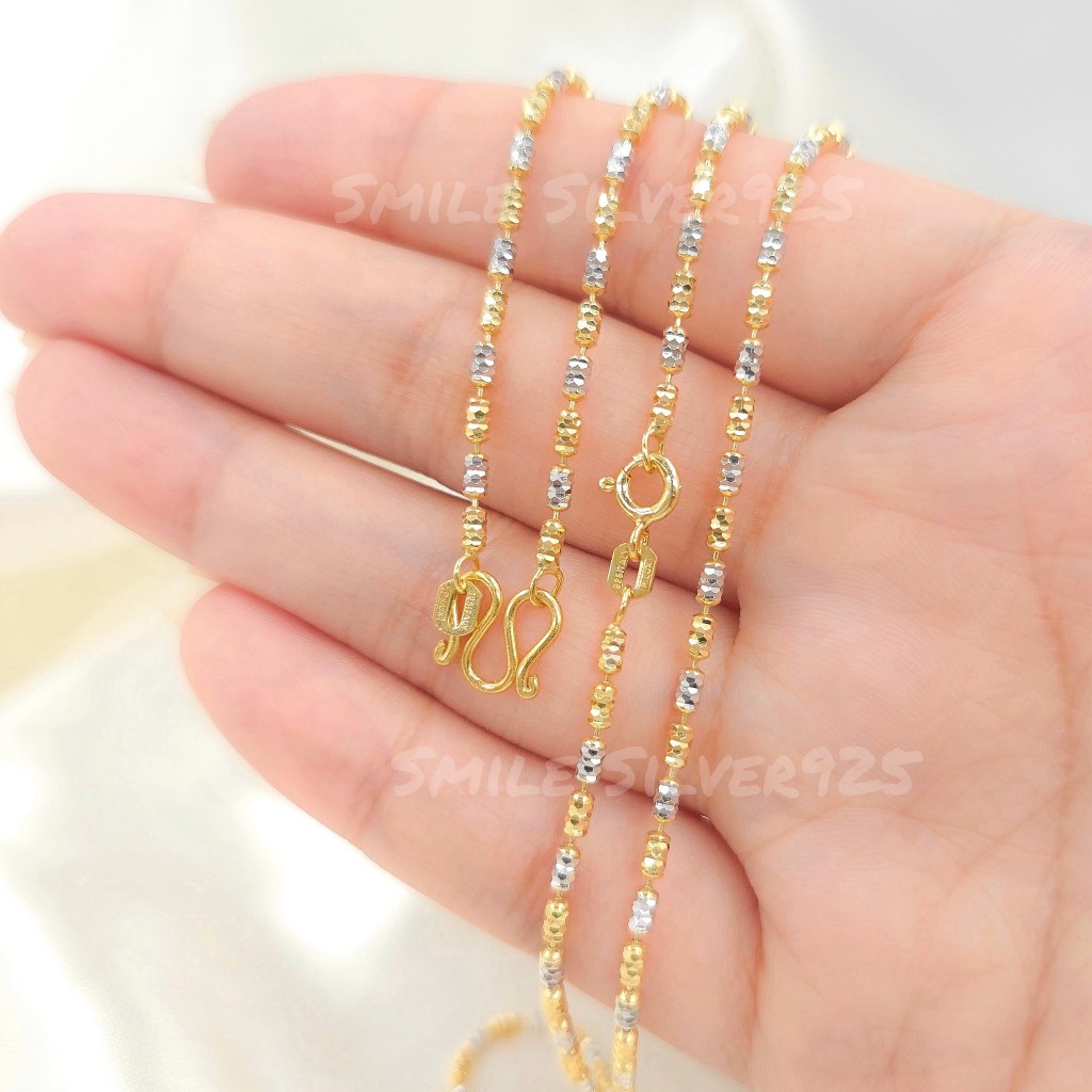 ค29 สร้อยคอปล้องอ้อยตัดลายจิกเพชร 2mm. เงินแท้ 92.5% Italy ชุบ2กษัตริย์ (WG+G)