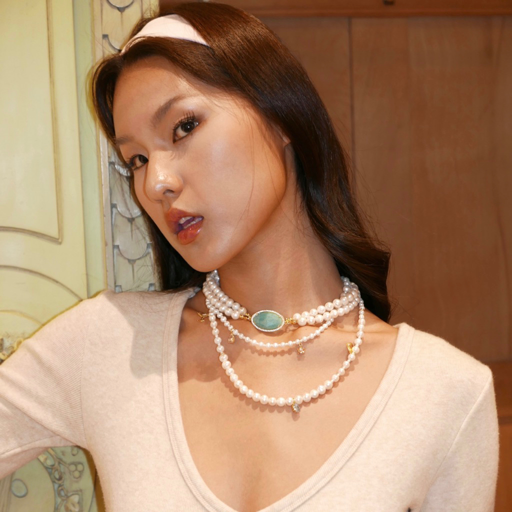 Valleydarley – Double layer Green Amazonite freshwater pearl necklace ราคา ถูกที่สุด ดีลบีเคเค แกลเลอรีภาพที่ 5