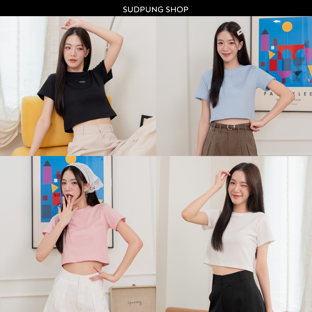 Bibi_SP086 เสื้อ Baby Tee คอตตอน 100% ปักโลโก้ ใส่สบาย แมทช์ง่าย แมทช์ได้ทั้งเอวสูง/ต่ำ