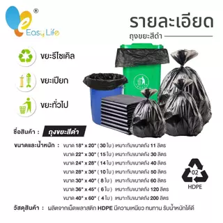 [15 แถม 5] ถุงขยะดำบาง 200กรัม เกรดA ไม่เหม็น ไม่รั่ว ดึงใช้ทีละใบ หลายขนาด อเนกประสงค์ คุณภาพดี