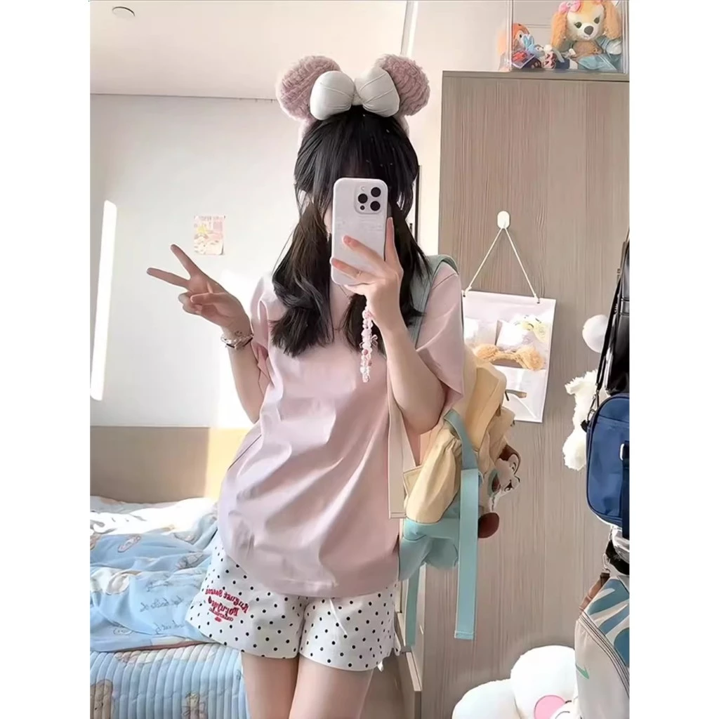 กางเกงขาสั้นลายจุดสีขาว ผู้หญิง เอวสูง ทรงเอไลน์ thumbnail 9