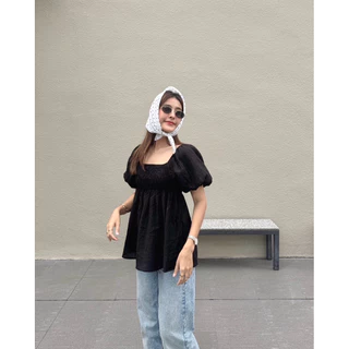 MALLOW BLOUSE (เฉพาะเสื้อ) เสื้อแขนบอลลูน ทรงคอเหลี่ยม สม็อคช่วงอกทั้งหน้าหลัง