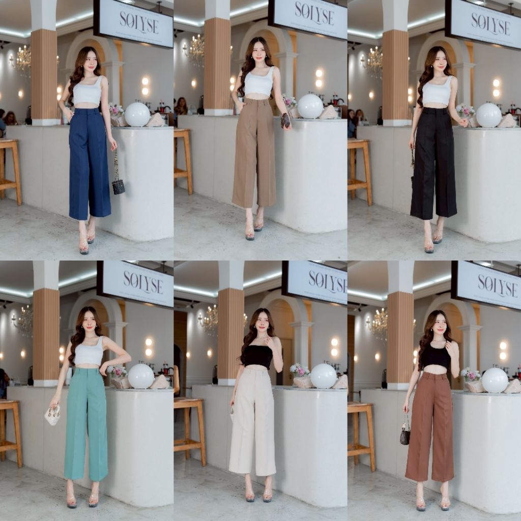 [AR1] กางเกงทรงขากระบอกกลางเอวสูง 7ส่วน ตะขอหน้าเรียบ แต่งหูเข็มขัด ผ้าเบลล่า ยาว35-36นิ้ว (S-3XL)