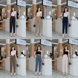 [HP] กางเกง 9 ส่วน กระบอกเล็กซิปข้าง เอวสูง ผ้าไมโคร ความยาว 37 นิ้ว (S-3XL)