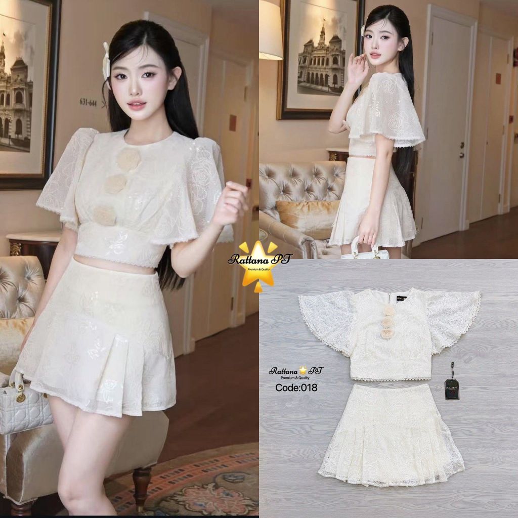 Rattana PT BRAND RTN237 ชุดเซต เสื้อครอป แมทช์ กระโปรงสั้น