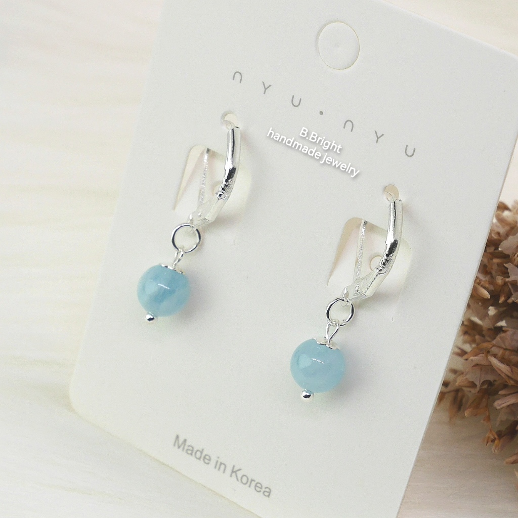 ต่างหูหินนำโชค หินอความารีน 6-6.5 มม. แท้ 100% งานทำมือ พร้อมส่งค่ะ - รูปที่ 4