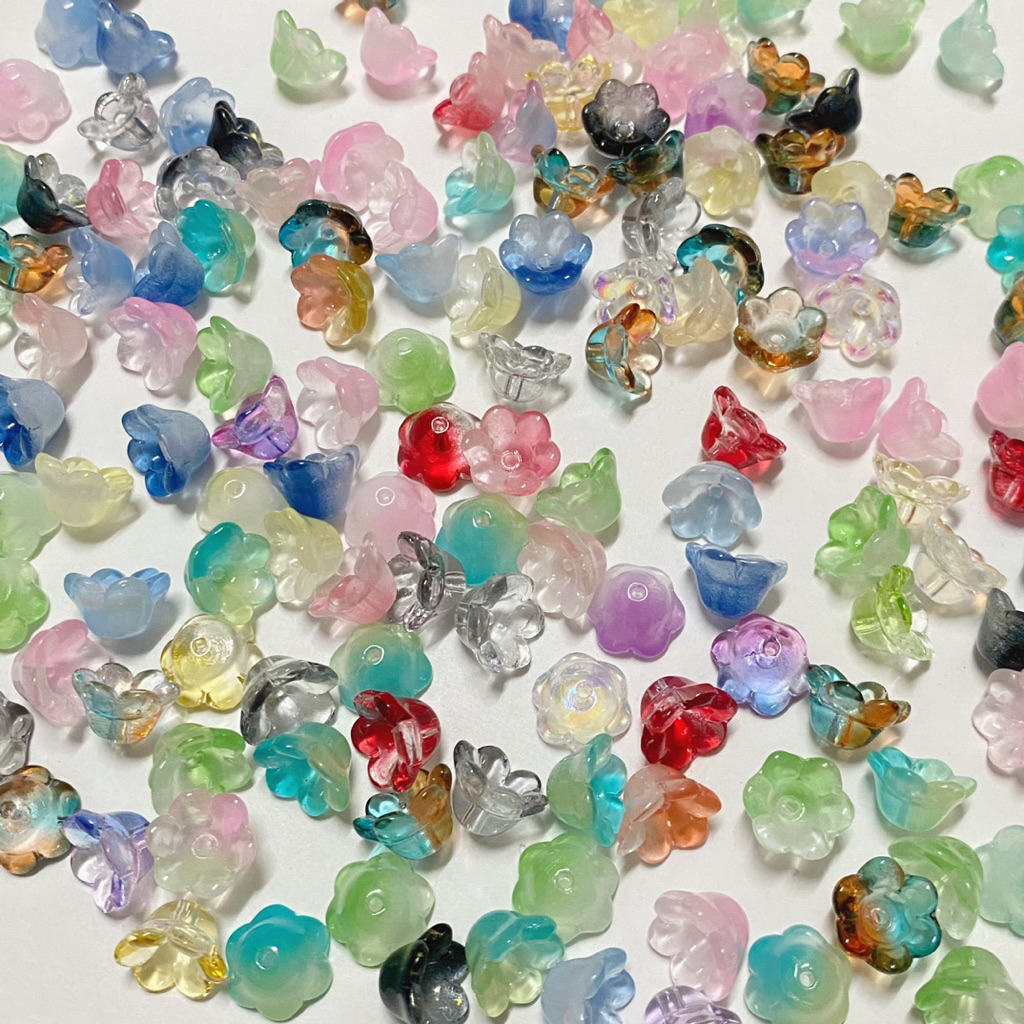 ลูกปัดดอกถ้วยแก้ว ดอกไม้แก้ว 10 ชิ้น DIY สินค้าพร้อมส่งในไทย