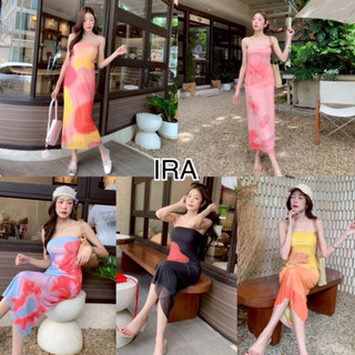 BY IRA ชุดเดรสเกาะอก ลายดอก มีกันลื่นให้รอบอก ซับในตามสียาวท…