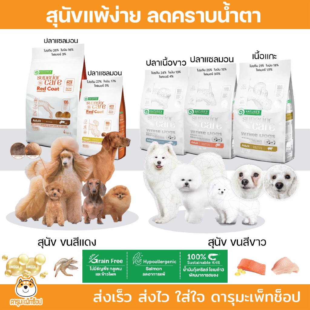 ลดคราบน้ำตา สุนัขขนสีขาว สุนัขขนสีแดง อาหารสุนัข Nature's Protection Superior Care