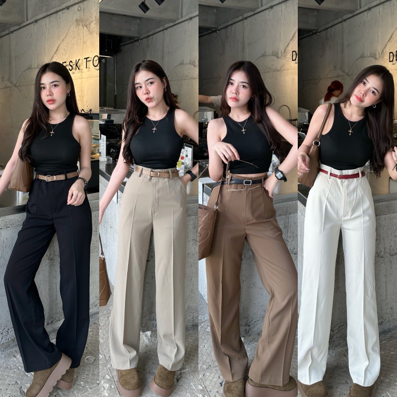 🌈SpinnyHouse🌈กางเกงขากระบอก กางเกงทำงาน กางเกงเอวสูง พร้อมส่งทุกสี มีไซส์ S-3XL ผ้าทรงสวย รุ่น กางเกงกระบอกลิลลี่