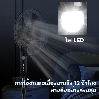 AOQU พัดลมโซล่าเซลล์ พัดลมพกพา หลอดไฟ LED หลอด พัดลมพื้นไลด์ฐานกลม ปรับระดับได้ พัดลม 5ใบพัด พัดลมตั้งพื้น เสียงเงีย