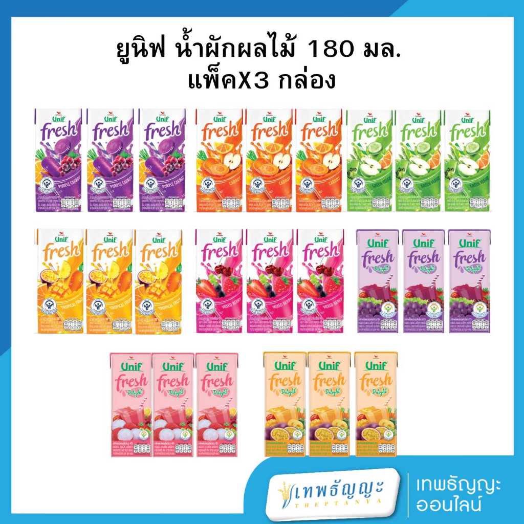 ยูนิฟ เฟรช/เฟรชดีไลท์ น้ำผักผลไม้ 180 มล. แพ็คX3 กล่อง
