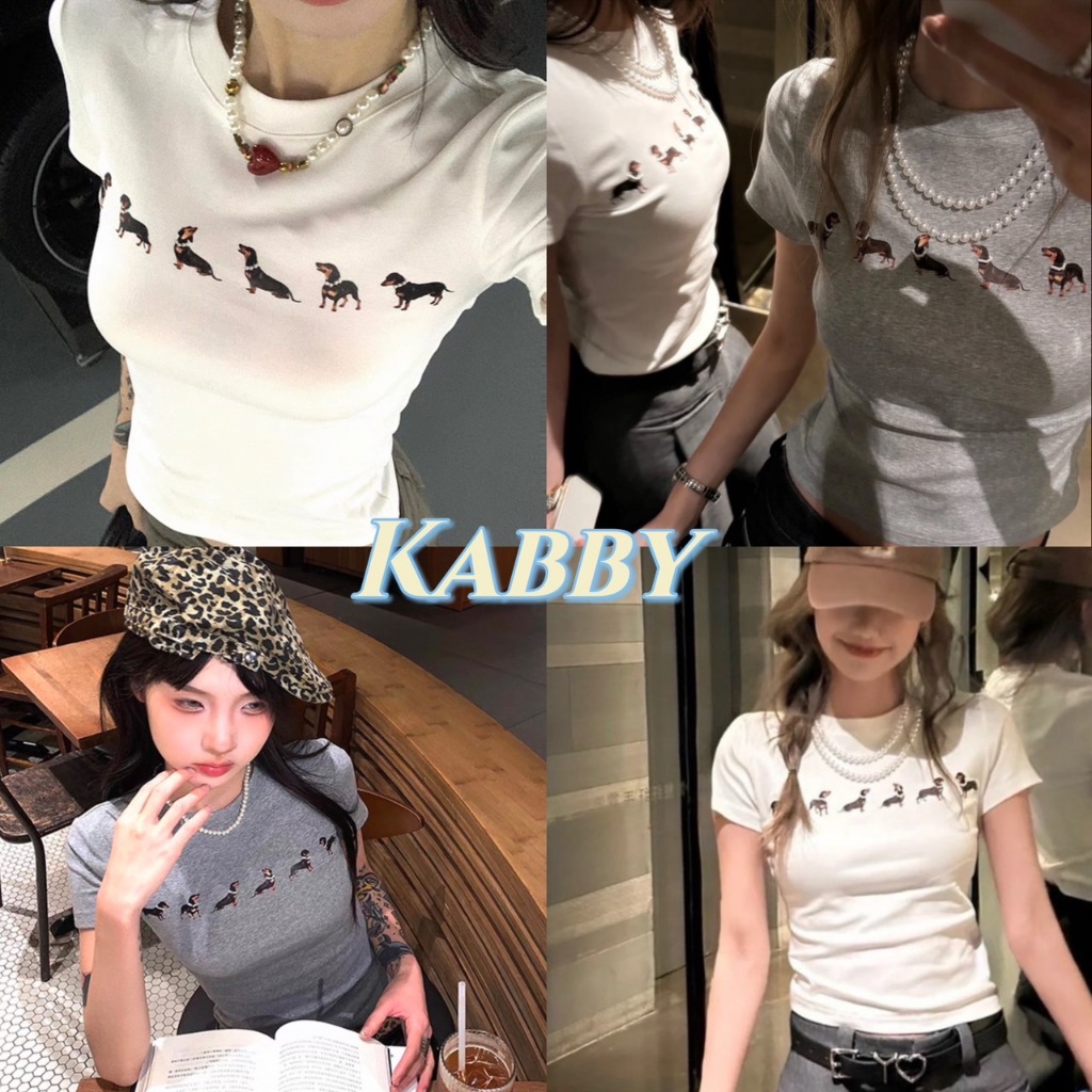พร้อมส่ง🐶 เสื้อยืดแขนสั้นคอกลม เสื้อยืดผู้หญิงลายน้องหมา น่ารัก ใส่topสวยมาก