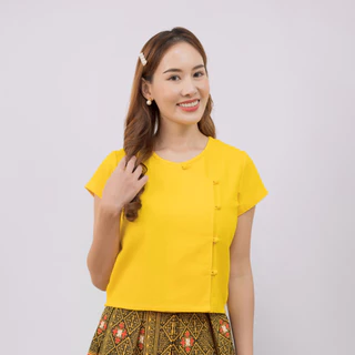 เสื้อพื้นเมือง เสื้อผ้าฝ้าย ผ้าไทย คอกลมป้าย แขนสั้น รุ่นพวงชมพู