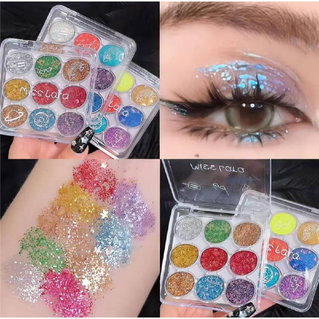 MISS LARA 9 COLORS GLITTER พาเลทท์กลิตเตอร์กากเพชร 9 สี กากเพชรแน่นๆ มีให้เลือก 3 เบอร์