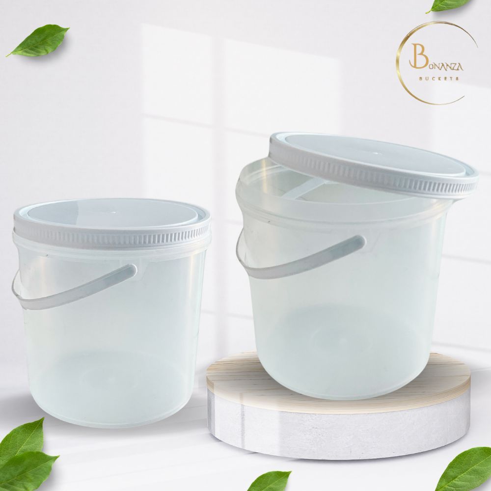 พร้อมส่งถังพลาสติก ขนาด 4 ลิตร สีใส Food Grade +ฝาสีล็อคสีขาว