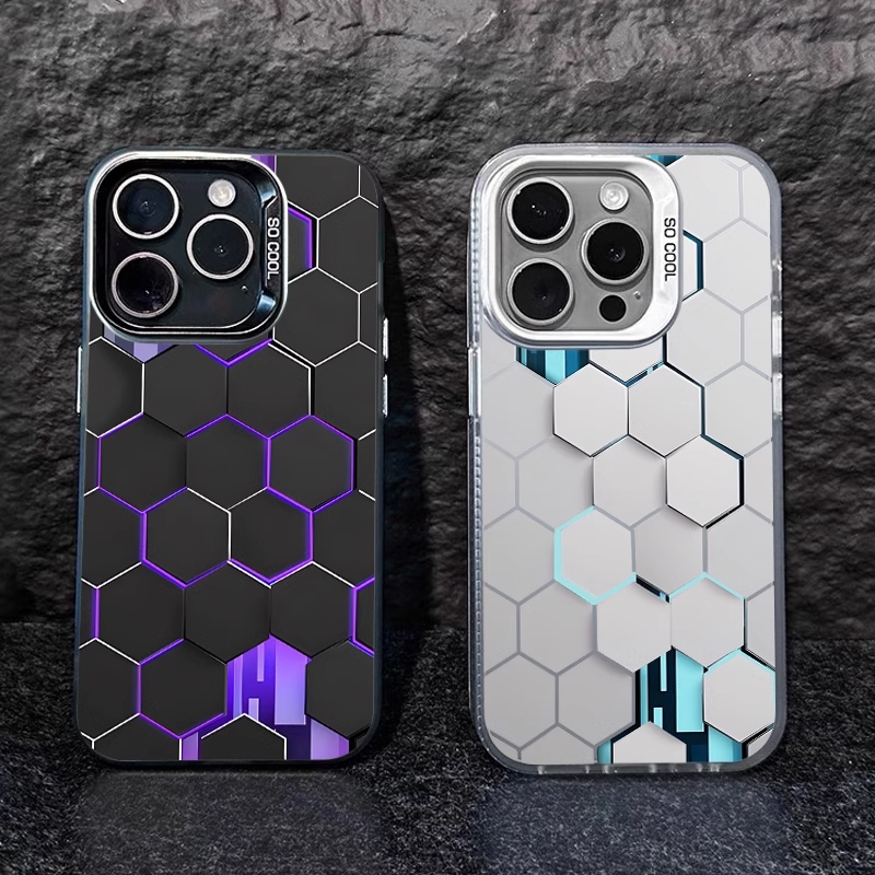 Keroro แบรนด์อินเทรนด์ Honeycomb iPhone15promax เคสโทรศัพท์มือถือสีใหม่เลเซอร์สีเงิน iPhone 14pro ผู้ชายและผู้หญิง 13