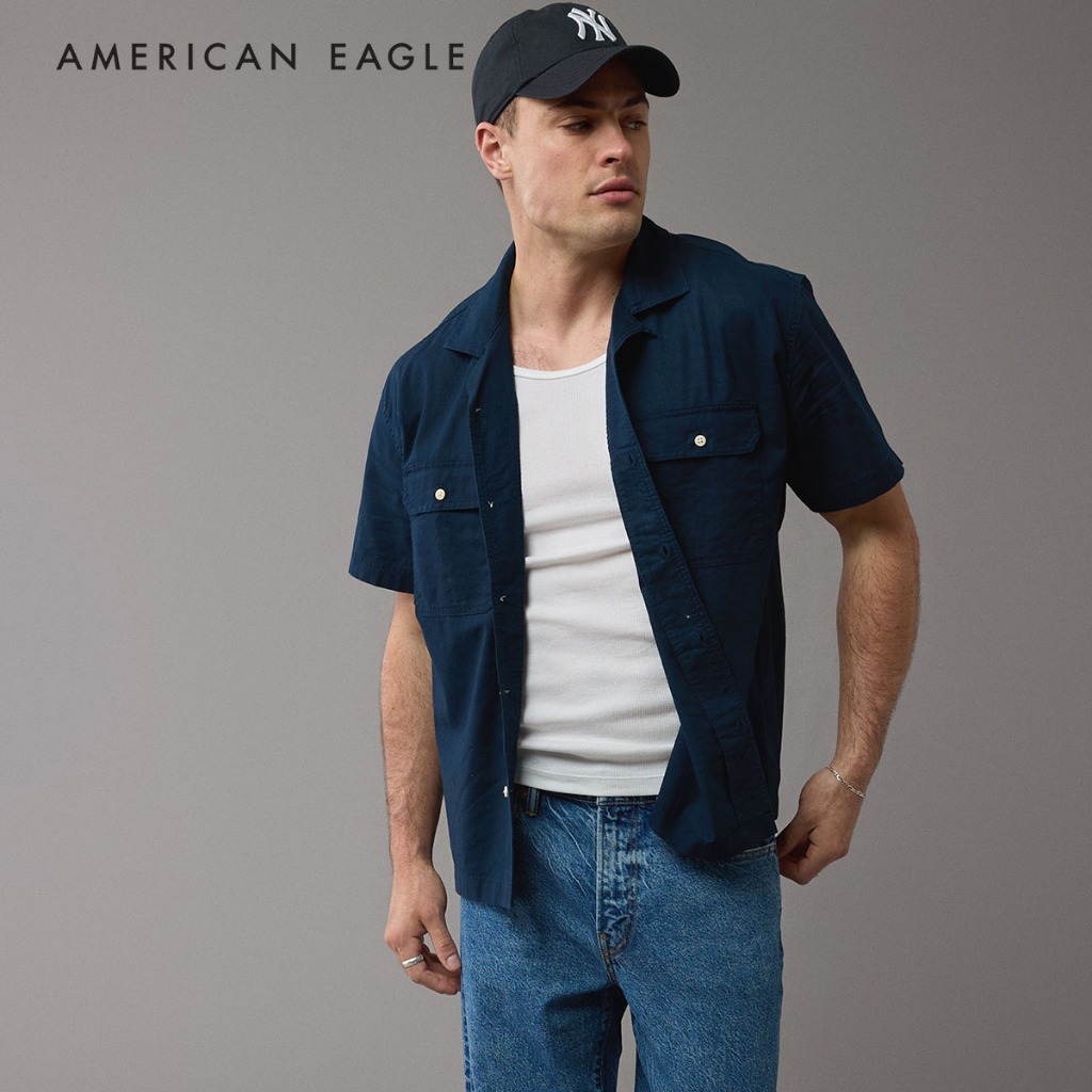 American Eagle Linen-Blend Button-Up Poolside Shirt เสื้อเชิ้ต ผู้ชาย (EMSH 015-6319-410)