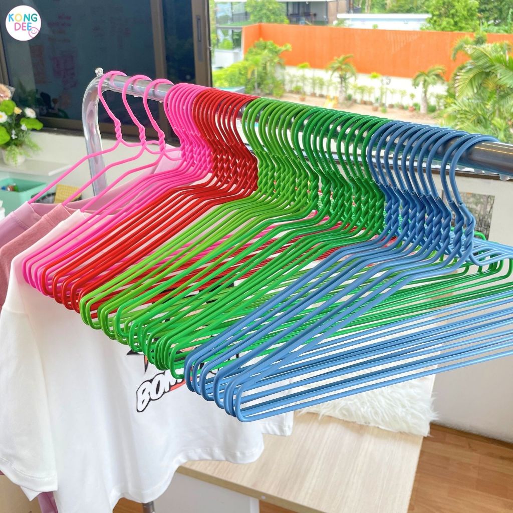 ส่งฟรี ไม้แขวนเสื้อ ไม้แขวนลวด ลวดหุ้ม พลาสติก สวย ราคาถูก 1แพ็ค 10ชิ้น #A04 ราคา ถูกที่สุด ดีลบีเคเค แกลเลอรีภาพที่ 6