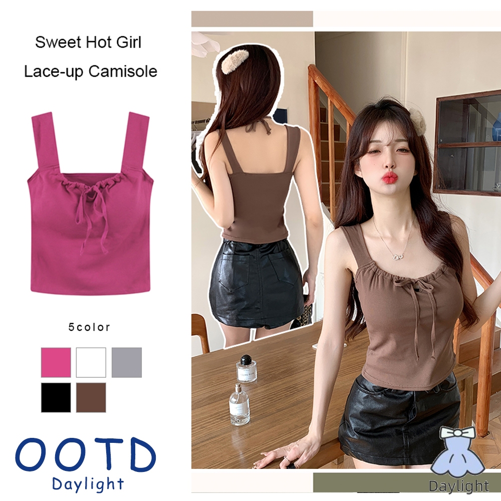 หวานสาวร้อน LACE-up Camisole ฤดูร้อนสั้น Bottoming เสื้อผู้หญิงเสื้อแขนกุด DL