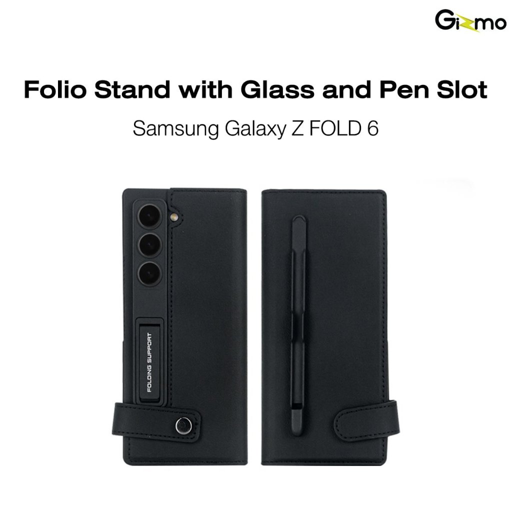 Gizmo  เคส รุ่น Z Fold 6 มีช่องเก็บปากกา + ขาตั้ง มีกระจกหน้าจอ Folio Stand with Glass and Pen Slot 