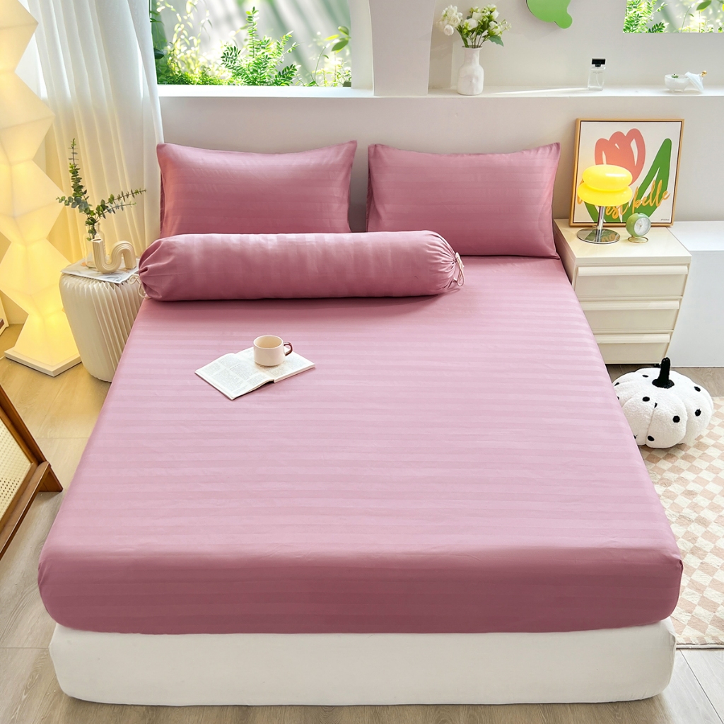 ผ้าปูที่นอน 6ฟุต 5ฟุต 3.5ฟุต 3ฟุต Satin ชุดผ้าปูที่นอน ผ้าปูที่นอนกันไรฝุ่น ผ้าลายริ้ว ตรัดมุม (รวมถึงปลอกหมอนยาว)