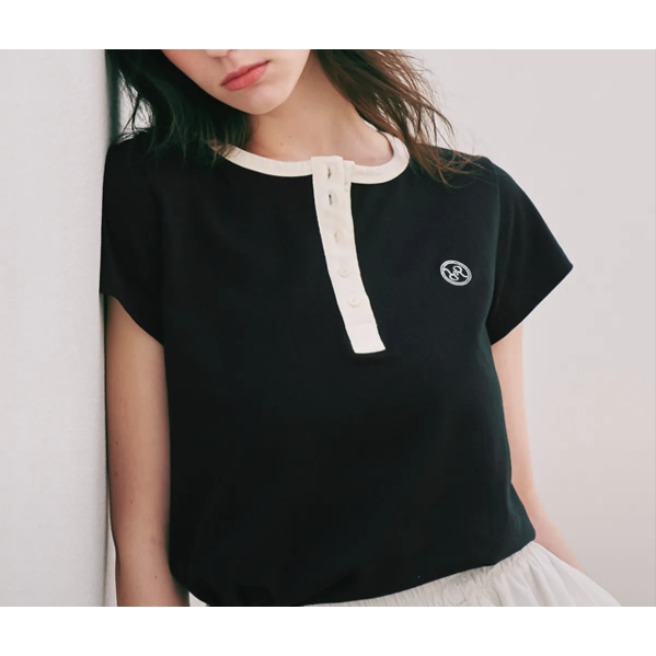 Ronron Henryneck Half T-Shirt (Grey, White, Black Ivory, Ivory Navy, Red Stripe, Navy, Black, Black Stripe, Red Stripe)