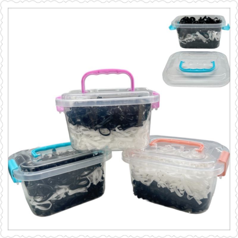 หนังยางรัดผมสีขาวสีดำเส้นใหญ่ในกล่องฝาล็อคมีหูหิ้ว 10 กล่อง(ทางร้านขอเป็นคนเลือกกระปุกนะคะ)