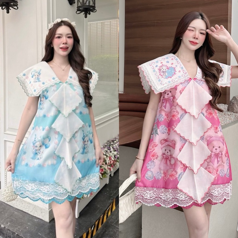 (ฟ้าs,2xl) เดรสสั้น ผ้าเช็ดหน้า สวยสดใส งานตามหา กระแส งานป้าย chalita