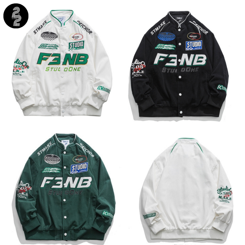 KR1360 "FENB retro jacket" เสื้อแจ็คเก็ตเบสบอส Hip-Hop งานปักอย่างดีผ้าพรีเมียม